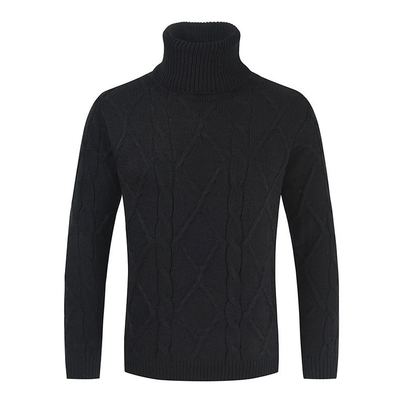 Warm Cozy Men's Turtleneck Sweater - Loose Cable Knit - Image 5