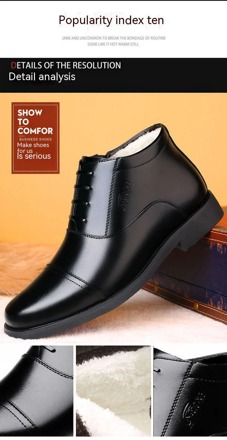 Warm Cozy Mens Ankle Boots - Cap Toe, PU Leather, Winter - Image 4