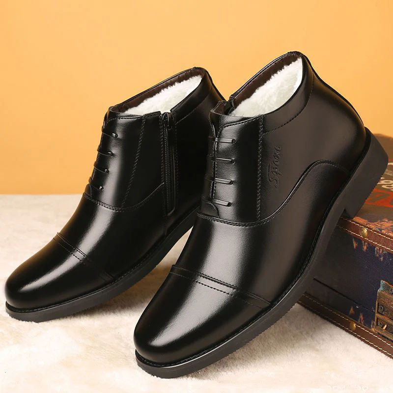 Warm Cozy Mens Ankle Boots - Cap Toe, PU Leather, Winter - Image 7