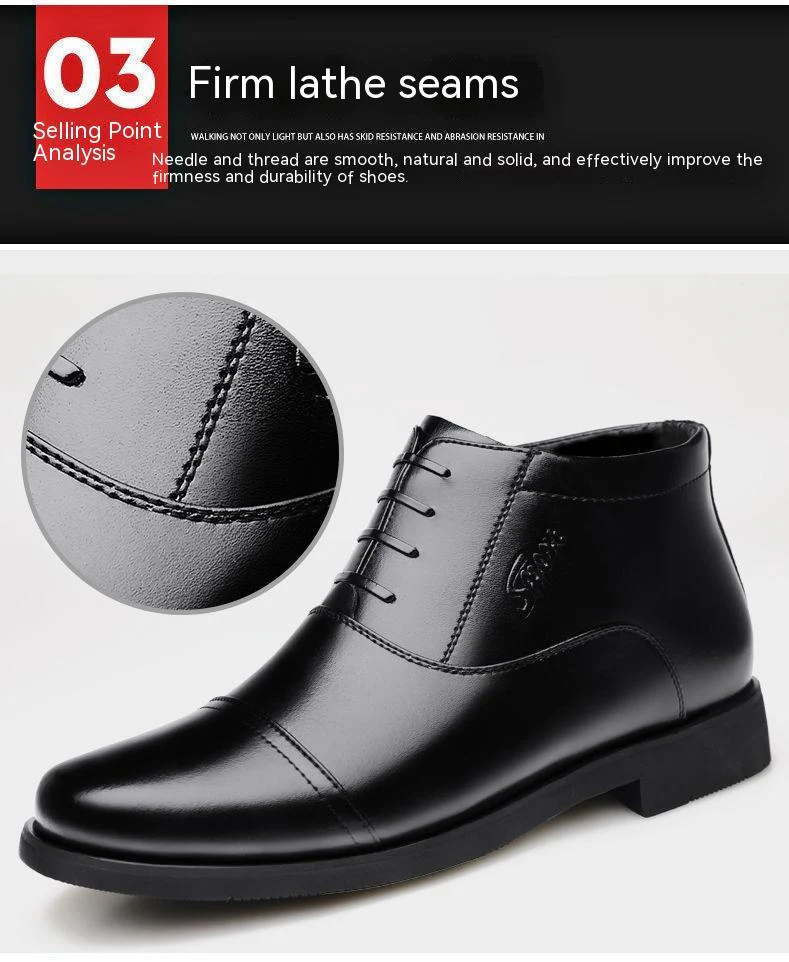 Warm Cozy Mens Ankle Boots - Cap Toe, PU Leather, Winter - Image 8