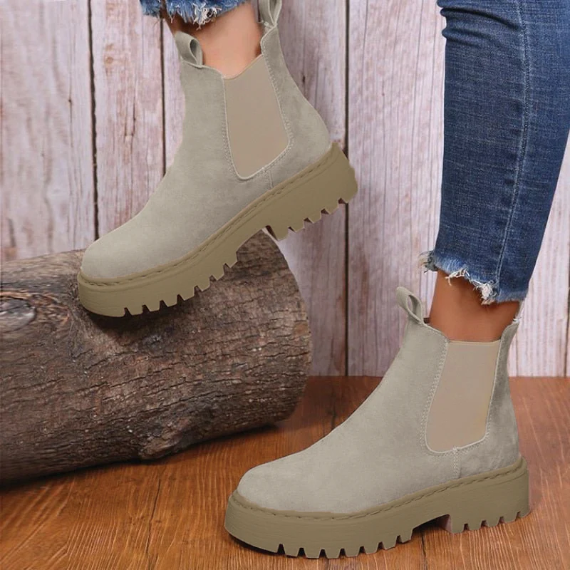 Warm Cozy Women Ankle Boots - Chunky Suede, For Winter - Image 2