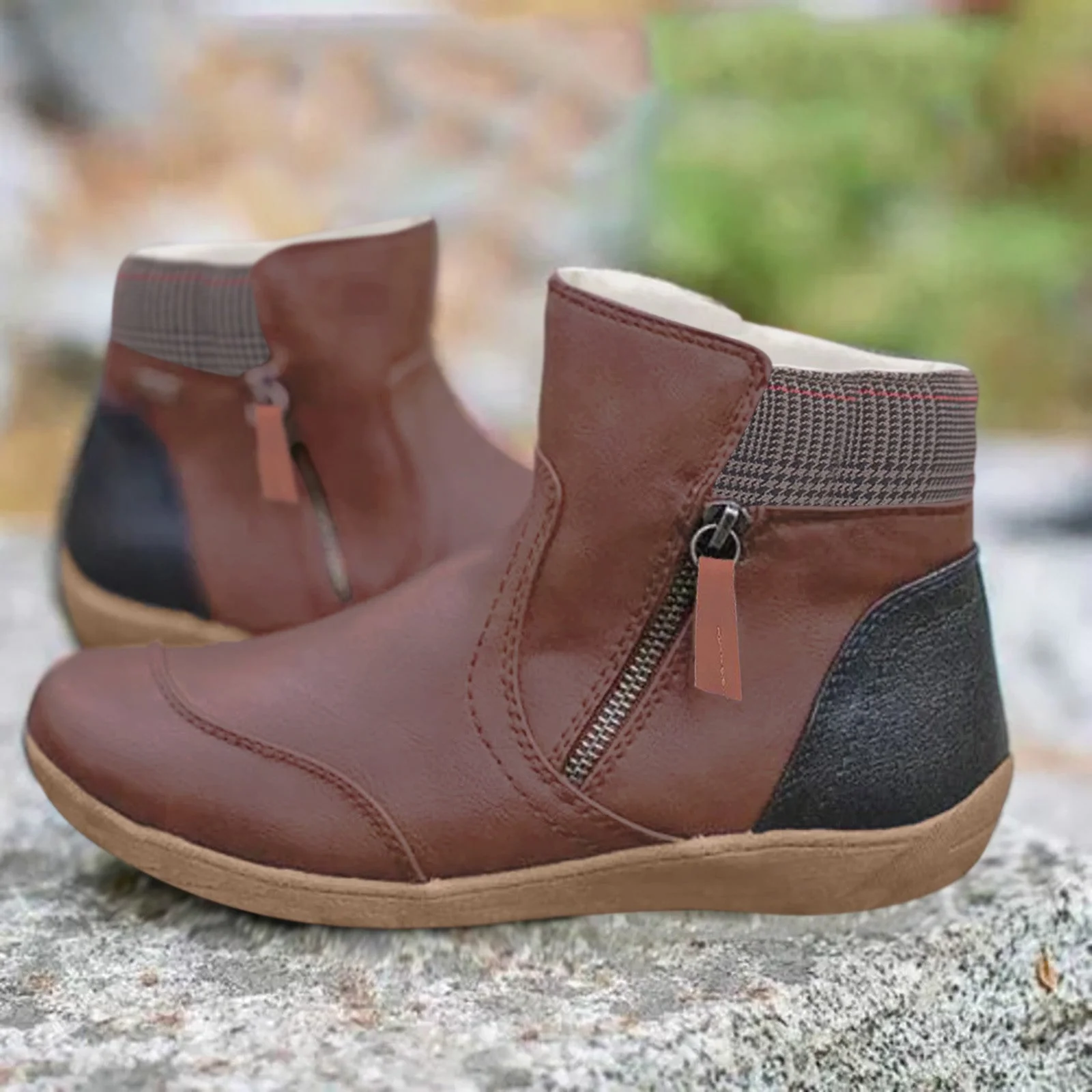 Warm Cozy Women Ankle Boots - Zip, Faux Leather, Winter - Image 3