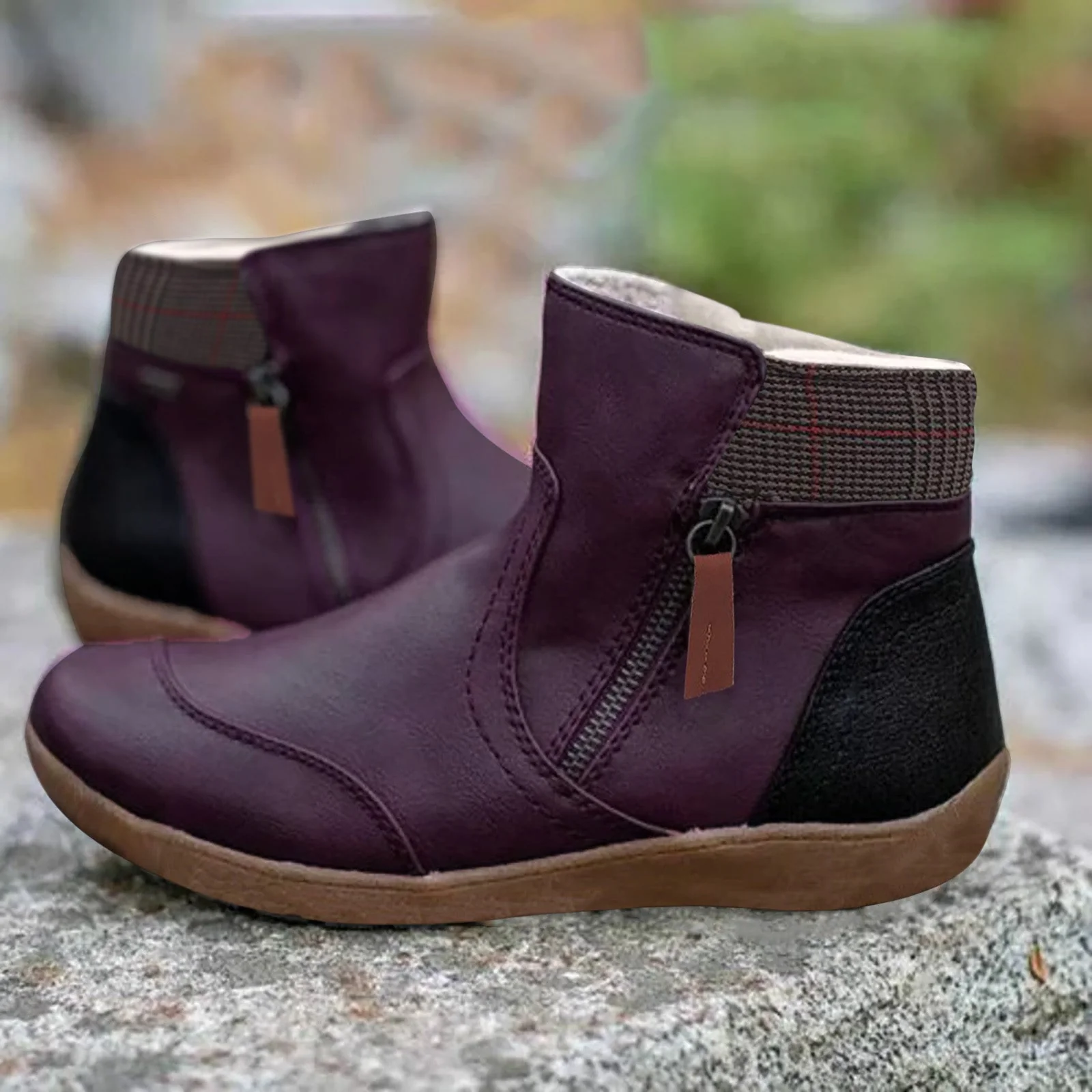 Warm Cozy Women Ankle Boots - Zip, Faux Leather, Winter - Image 4