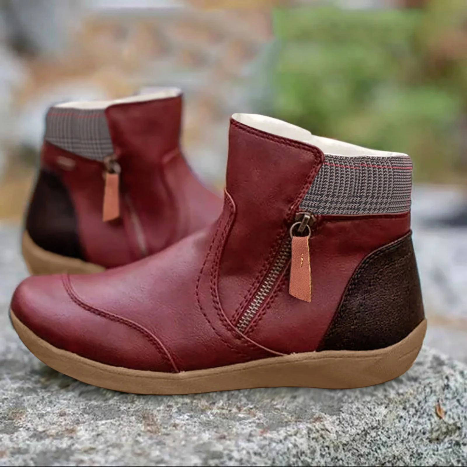 Warm Cozy Women Ankle Boots - Zip, Faux Leather, Winter - Image 5
