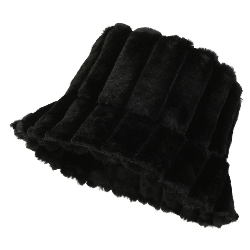 Warm Cozy Women Bucket Hat - Ribbed Faux Fur, For Winter - Image 8