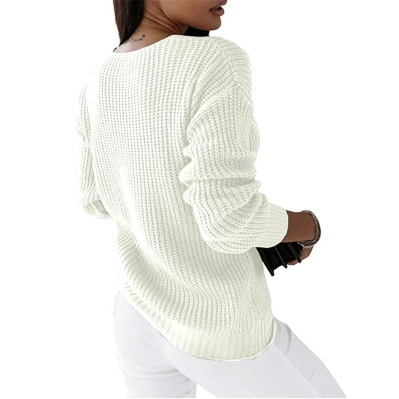 Warm Cozy Women Knit Sweater - V Neck Cable, Layering - Image 10
