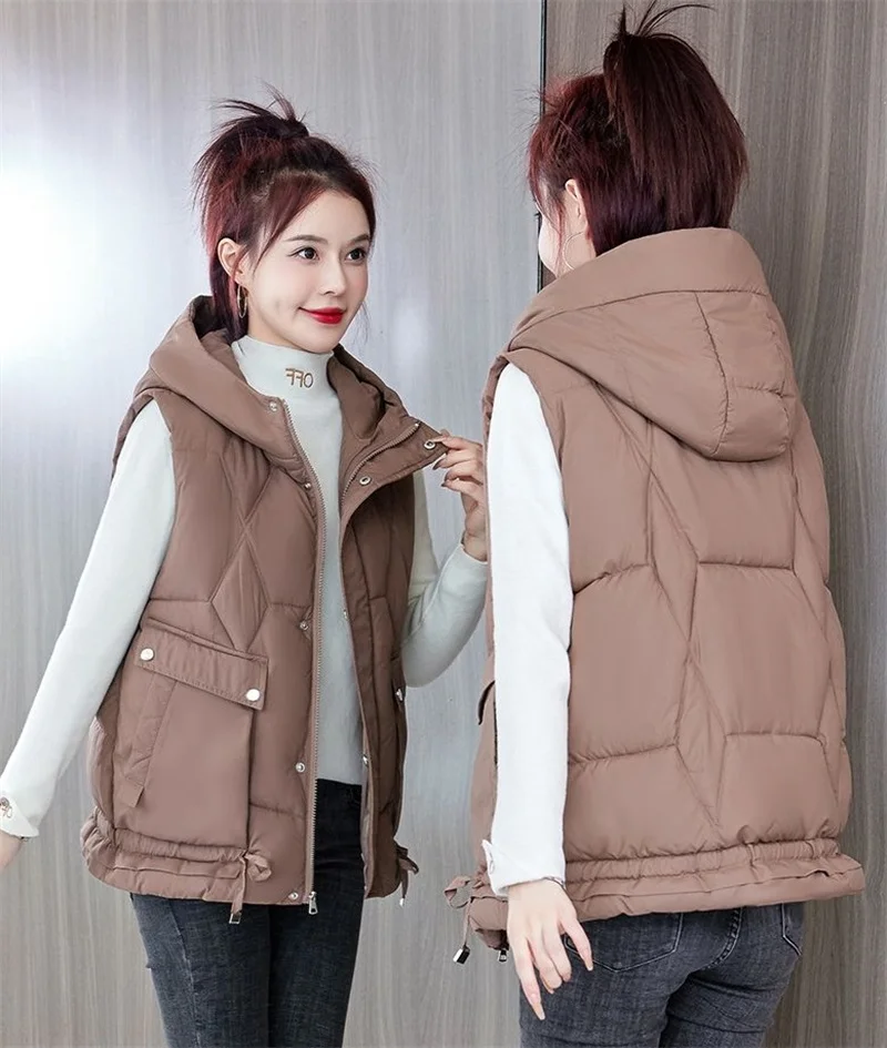 Warm Cozy Women Puffer Vest - Hooded Midlength, Winter - Image 11