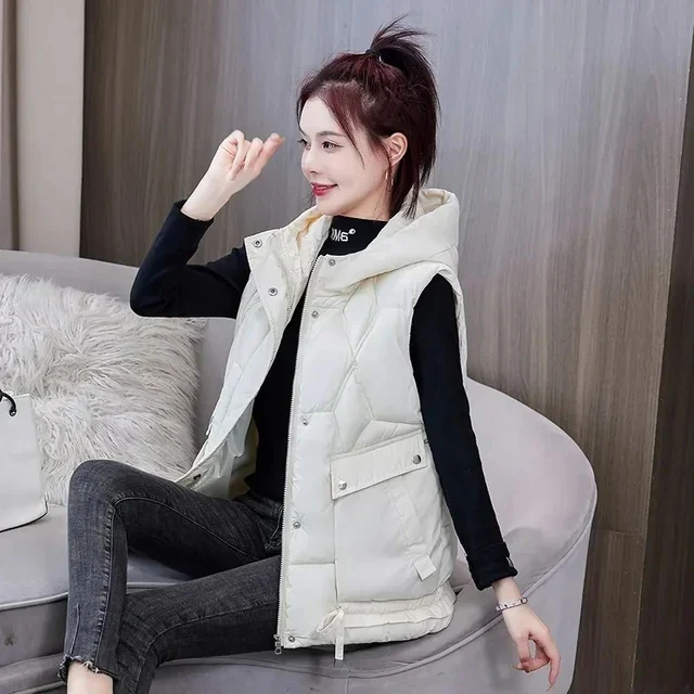 Warm Cozy Women Puffer Vest - Hooded Midlength, Winter - Image 4