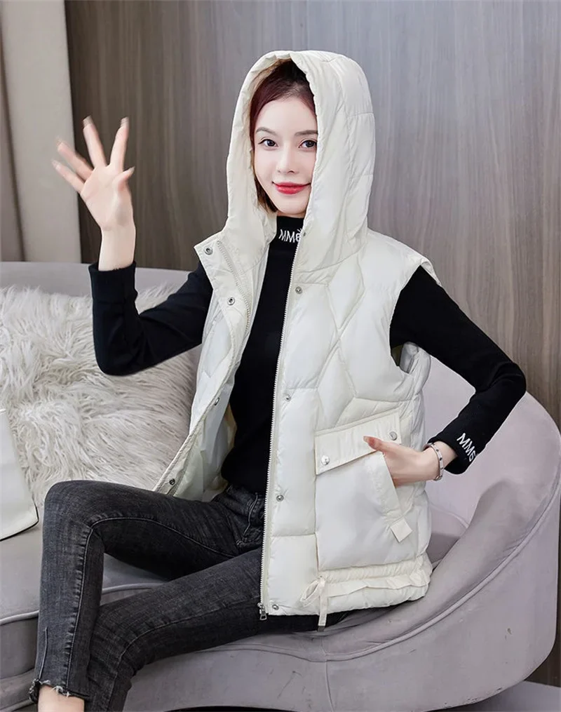 Warm Cozy Women Puffer Vest - Hooded Midlength, Winter - Image 5
