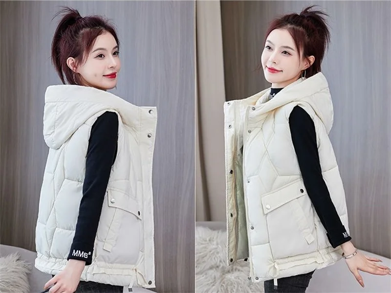 Warm Cozy Women Puffer Vest - Hooded Midlength, Winter - Image 7