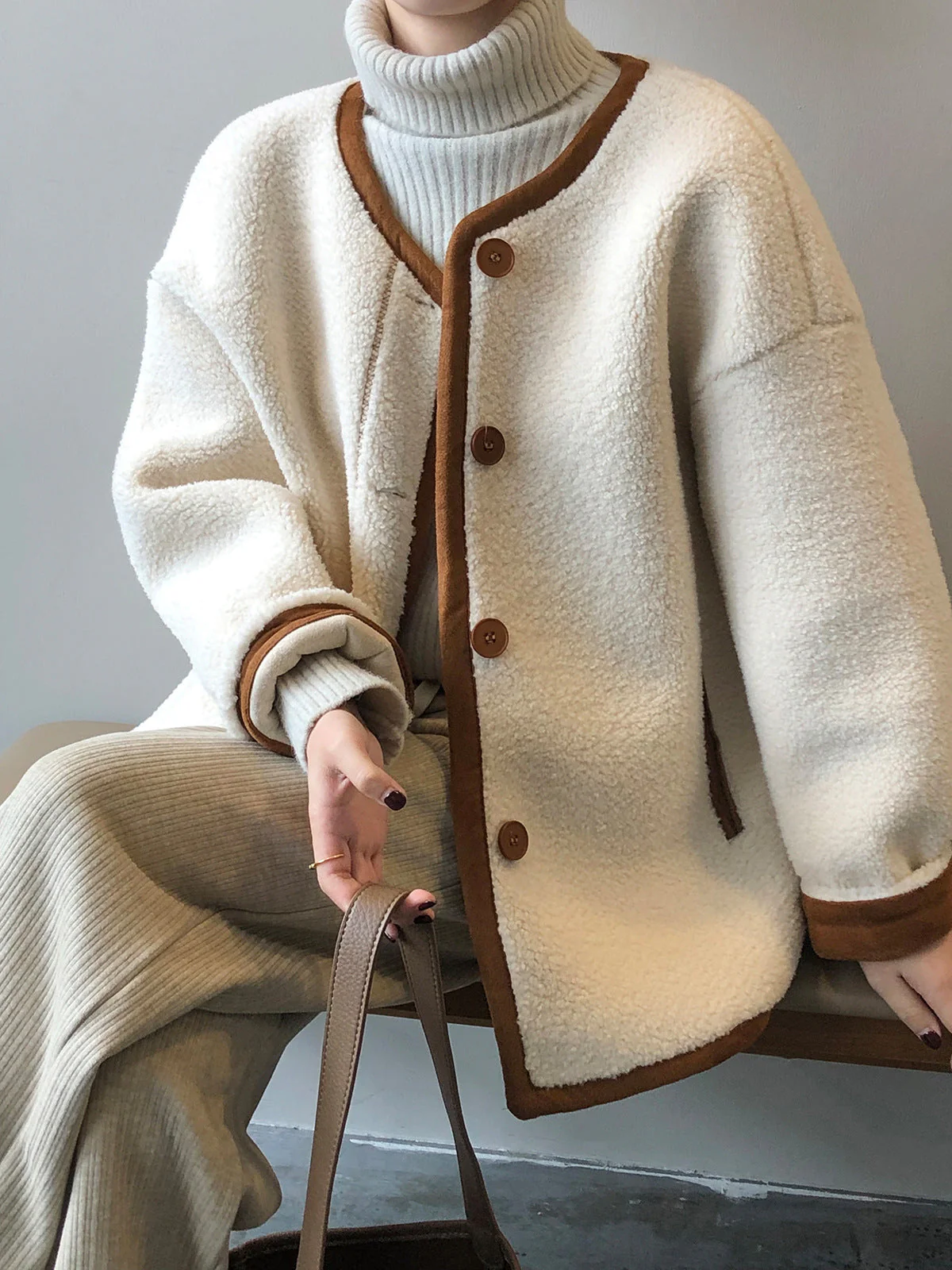 Warm Cozy Women's Fleece Coat - Boxy, Polyester, Winter - Image 2