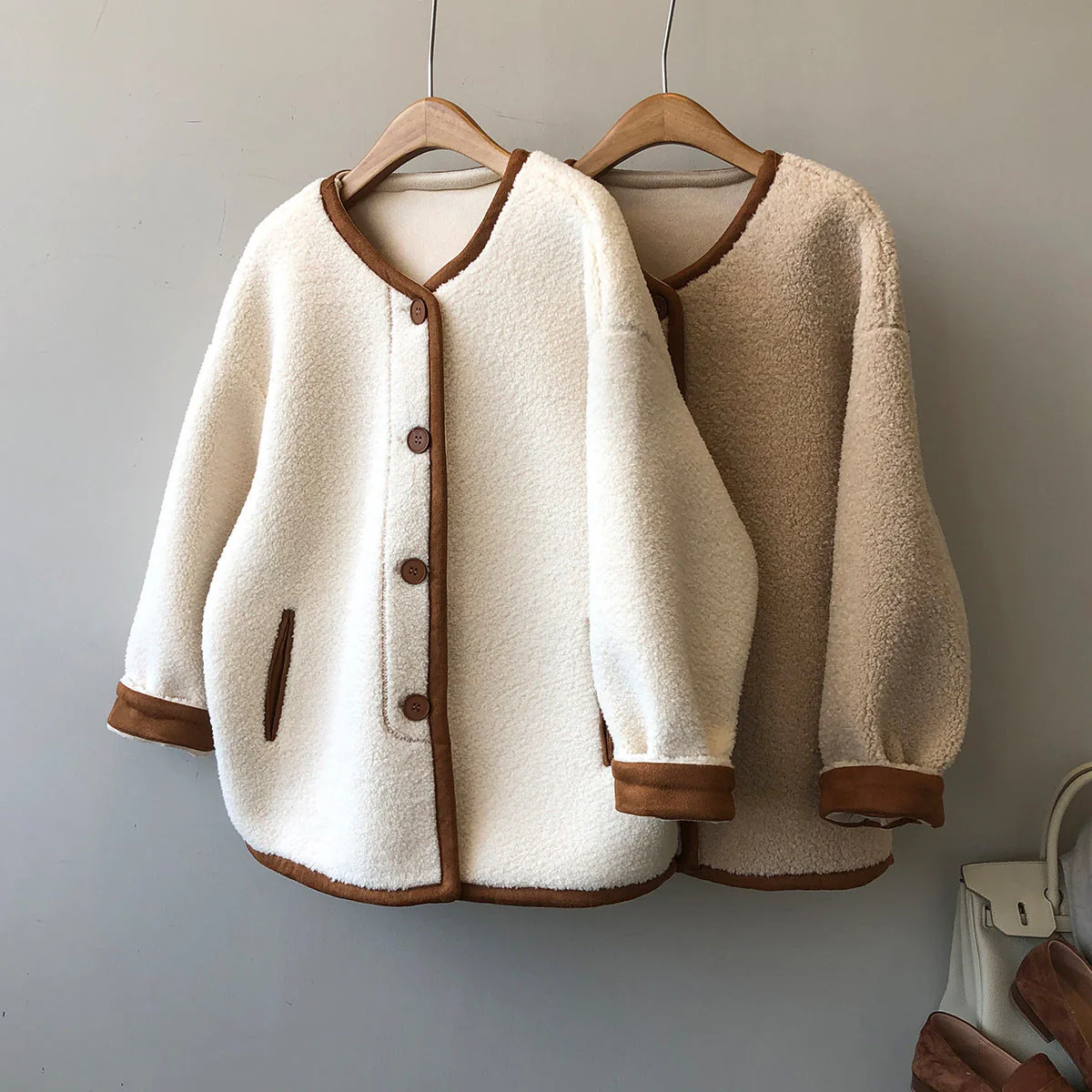 Warm Cozy Women's Fleece Coat - Boxy, Polyester, Winter - Image 3