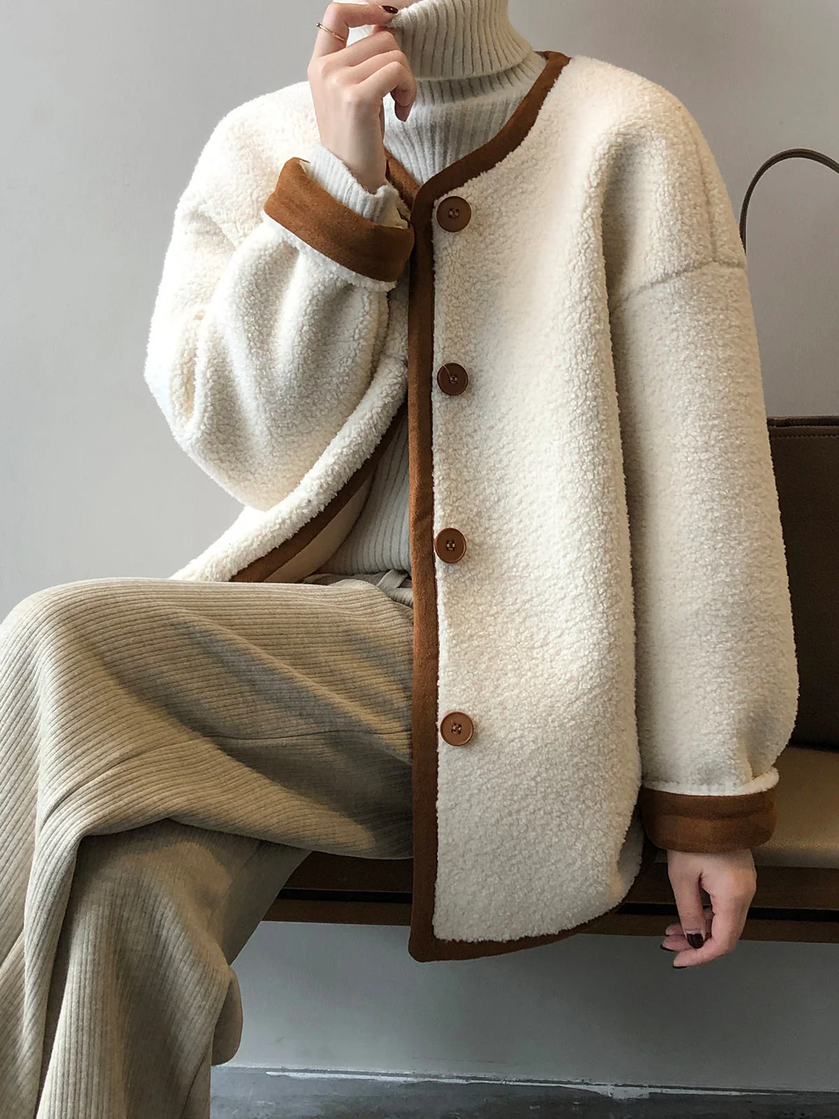 Warm Cozy Women's Fleece Coat - Boxy, Polyester, Winter - Image 5