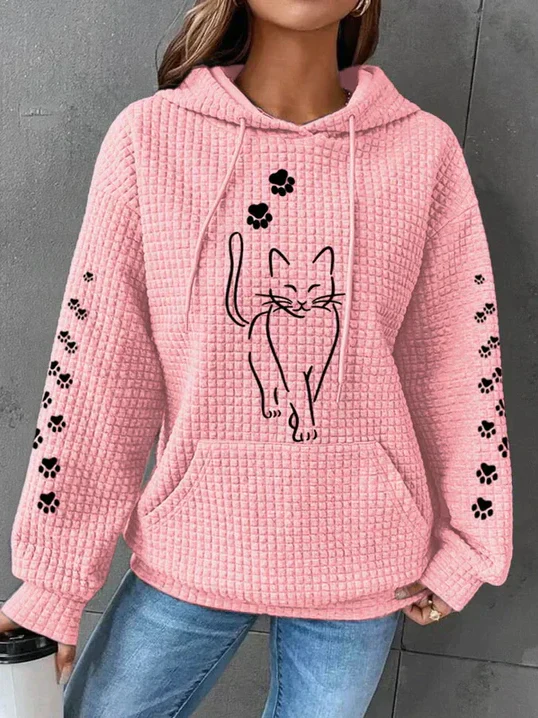 Warm Cozy Women's Hoodie - Oversized Waffle Knit, Casual - Image 3