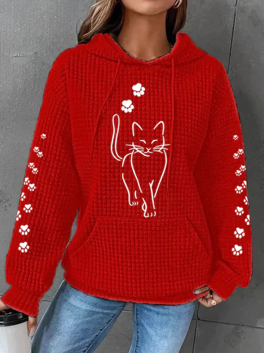Warm Cozy Women's Hoodie - Oversized Waffle Knit, Casual - Image 4