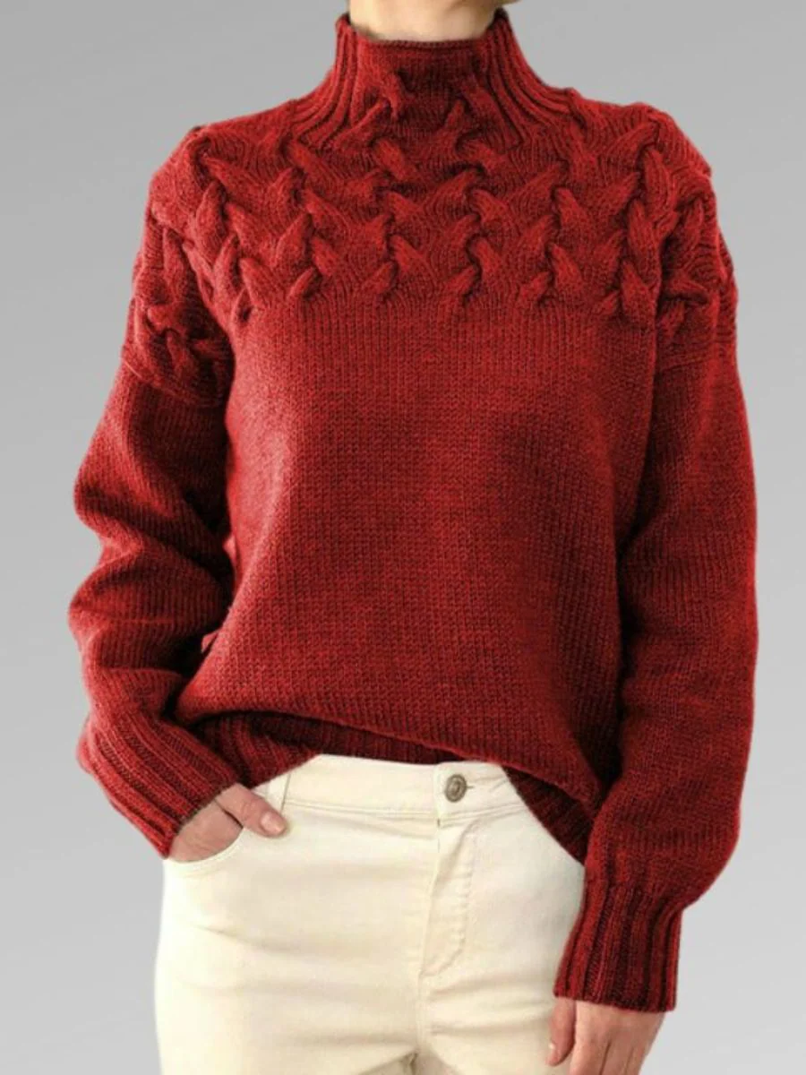 Warm Cozy Women’s Knit Sweater - Mock Neck, Cable, Winter