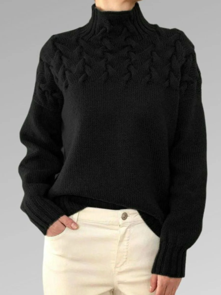 Warm Cozy Women’s Knit Sweater - Mock Neck, Cable, Winter - Image 2