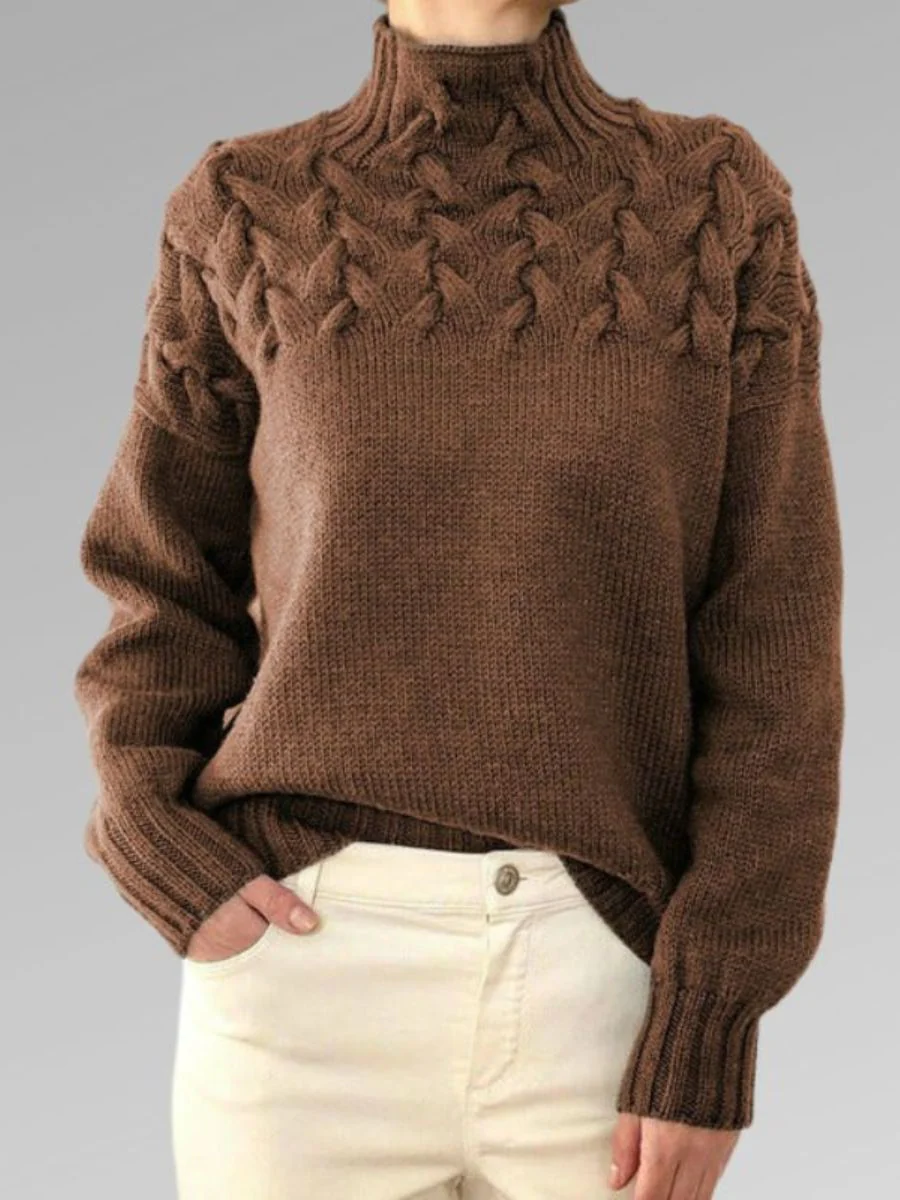 Warm Cozy Women’s Knit Sweater - Mock Neck, Cable, Winter - Image 4