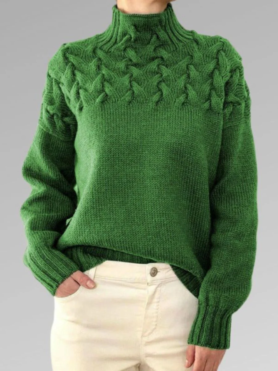 Warm Cozy Women’s Knit Sweater - Mock Neck, Cable, Winter - Image 5