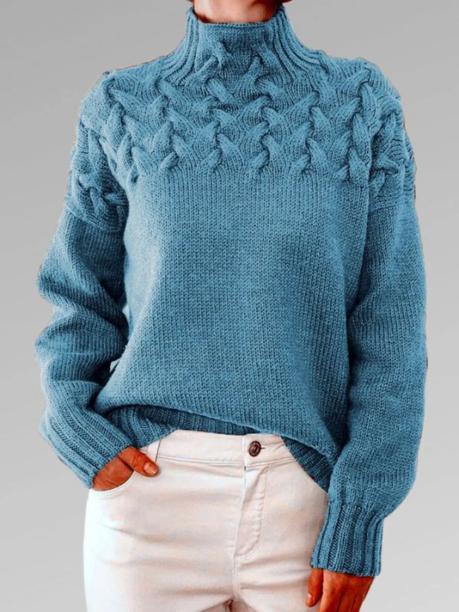 Warm Cozy Women’s Knit Sweater - Mock Neck, Cable, Winter - Image 6
