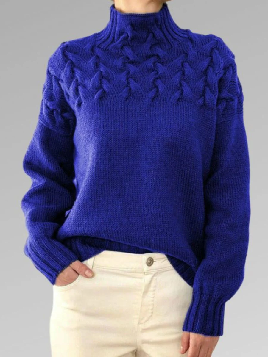 Warm Cozy Women’s Knit Sweater - Mock Neck, Cable, Winter - Image 7