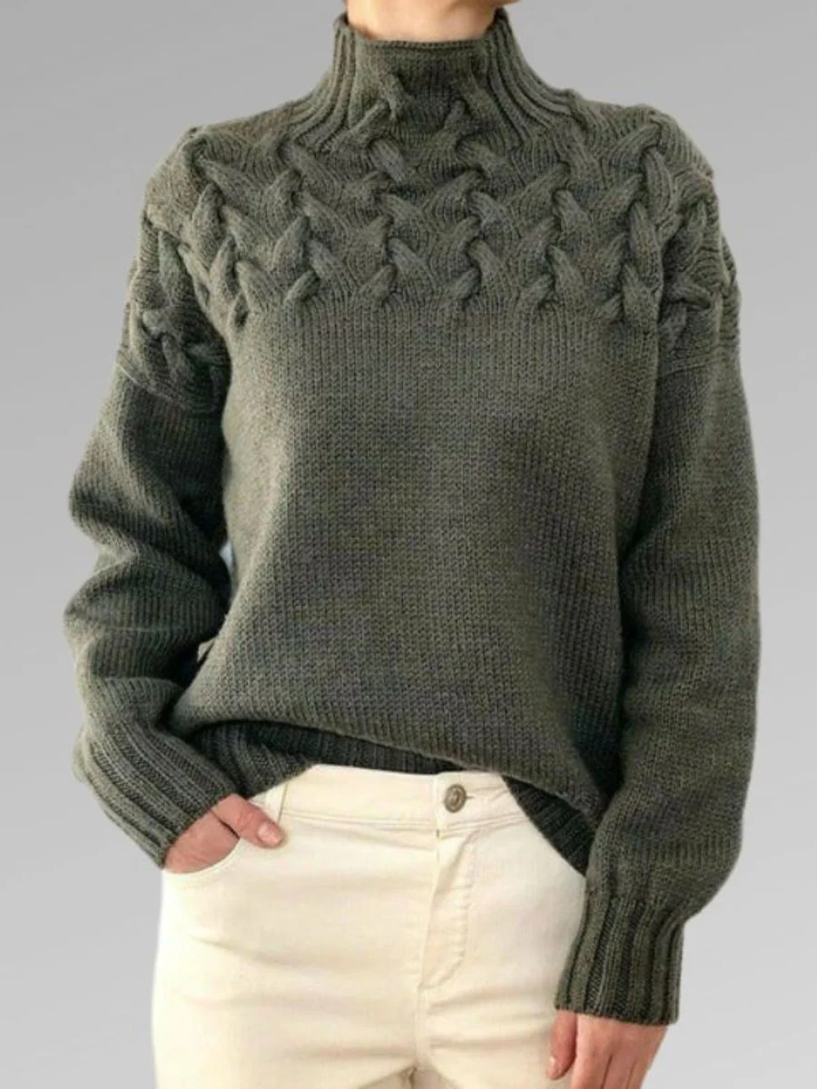 Warm Cozy Women’s Knit Sweater - Mock Neck, Cable, Winter - Image 8