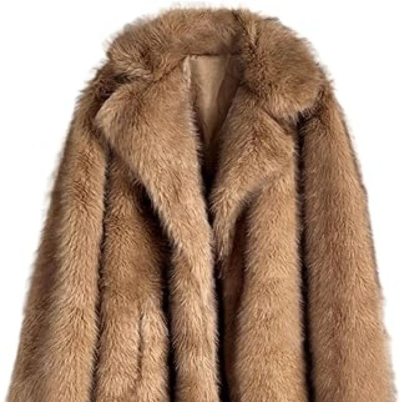 Warm Cozy Women's Long Coat - Notched Lapel, Faux Fur - Image 8