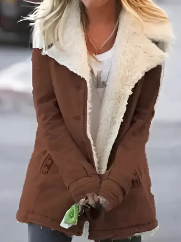 Warm Cozy Women’s Long Winter Coat – Mid-Thigh Shearling - Image 2