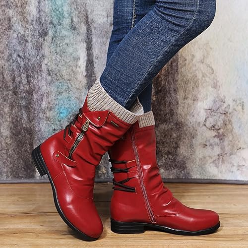 Warm Cozy Women's Mid Calf Winter Boots- Leather, For Winter - Image 3