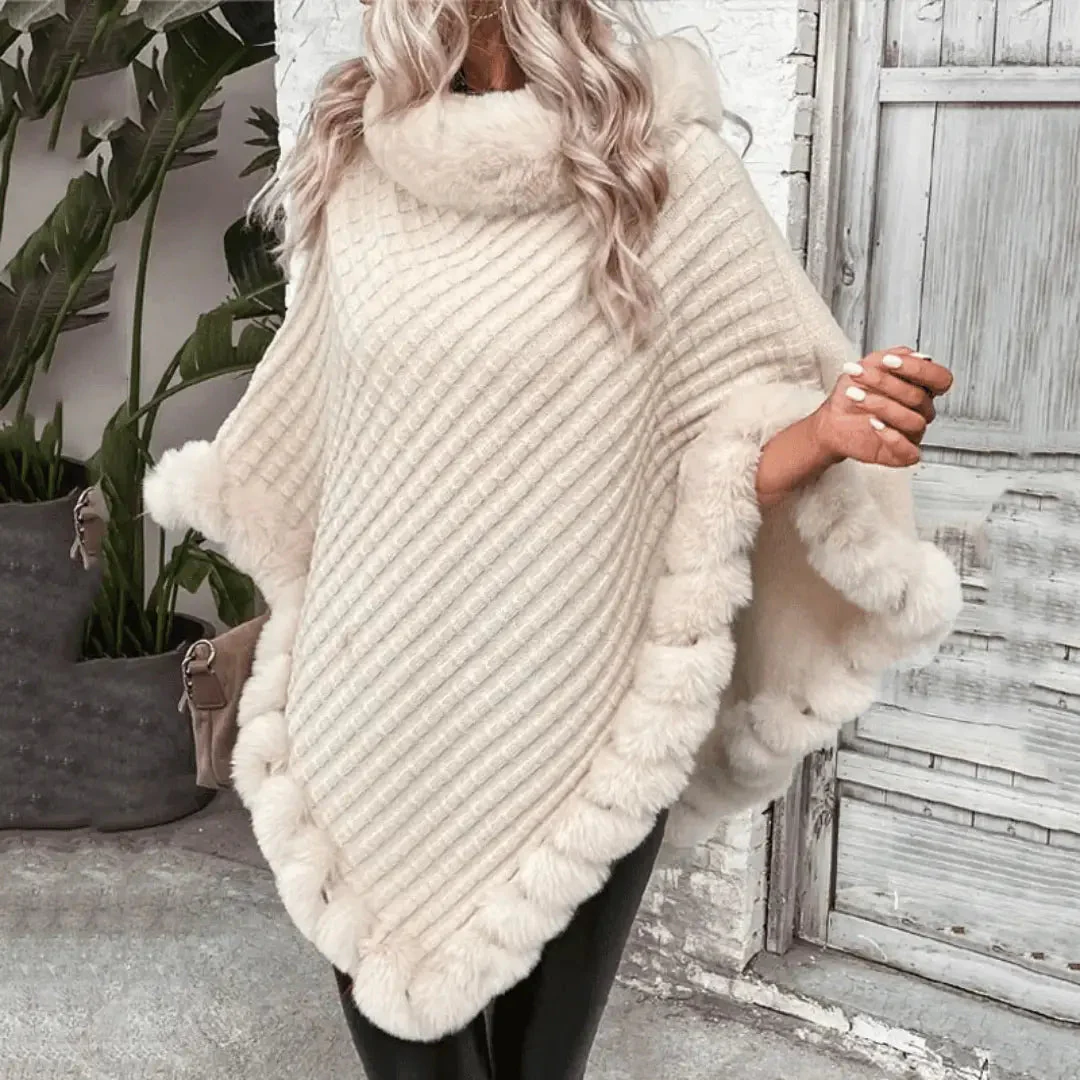 Warm Cozy Women's Poncho - Slouchy Cowl, Acrylic, For Fall