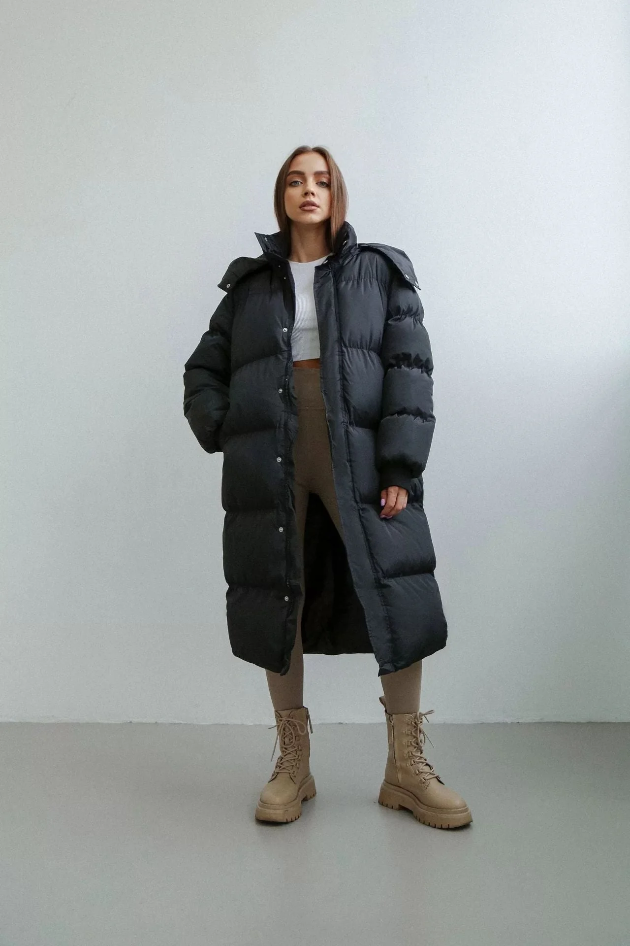 Warm Cozy Women's Puffer Coat - Longline, Cotton, Winter - Image 3