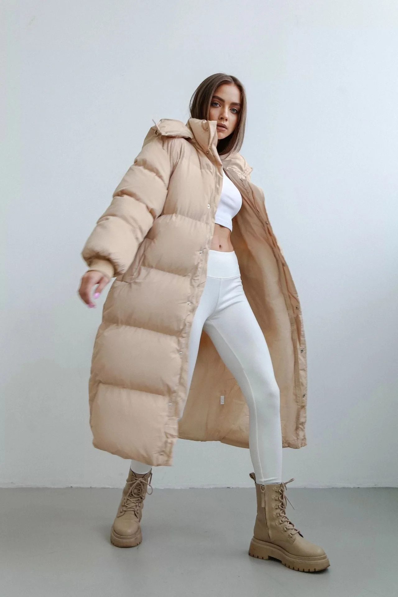 Warm Cozy Women's Puffer Coat - Longline, Cotton, Winter - Image 5