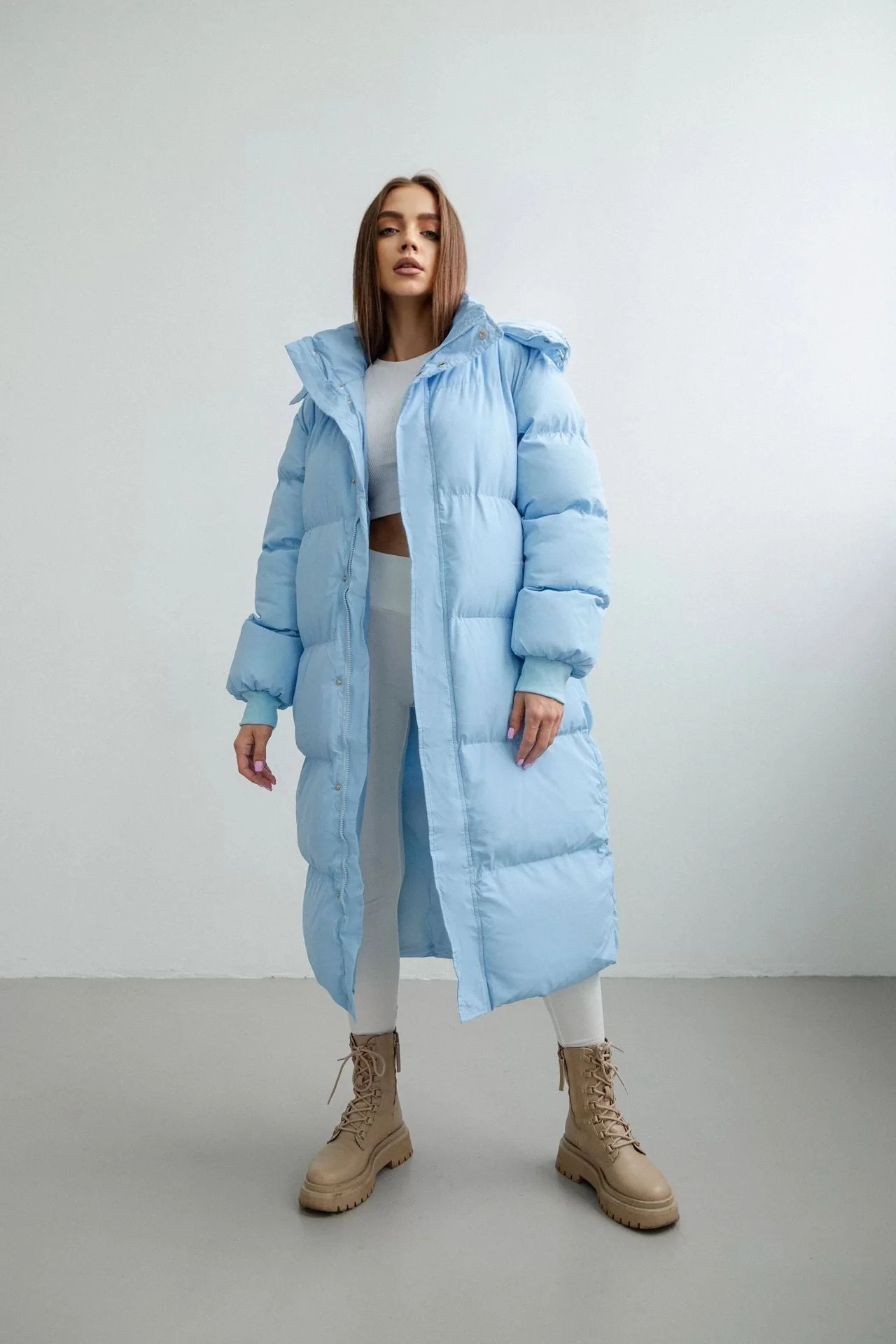 Warm Cozy Women's Puffer Coat - Longline, Cotton, Winter - Image 6