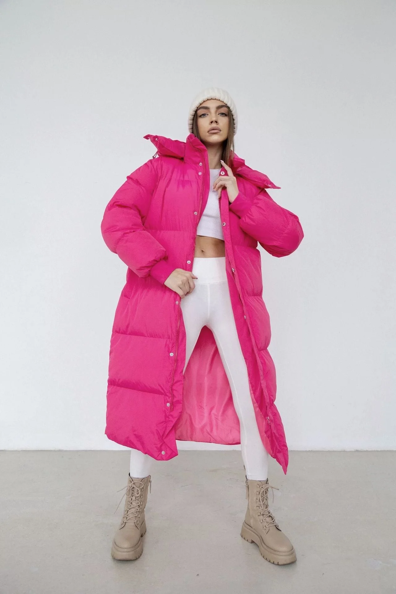 Warm Cozy Women's Puffer Coat - Longline, Cotton, Winter - Image 7