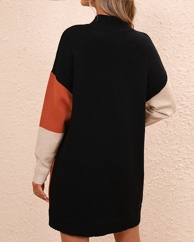 Warm Cozy Women's Tunic Sweater - Colorblock Knit, Winter - Image 3