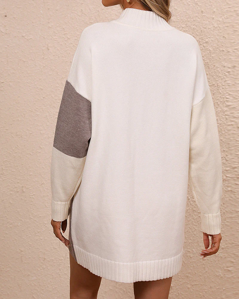 Warm Cozy Women's Tunic Sweater - Colorblock Knit, Winter - Image 5