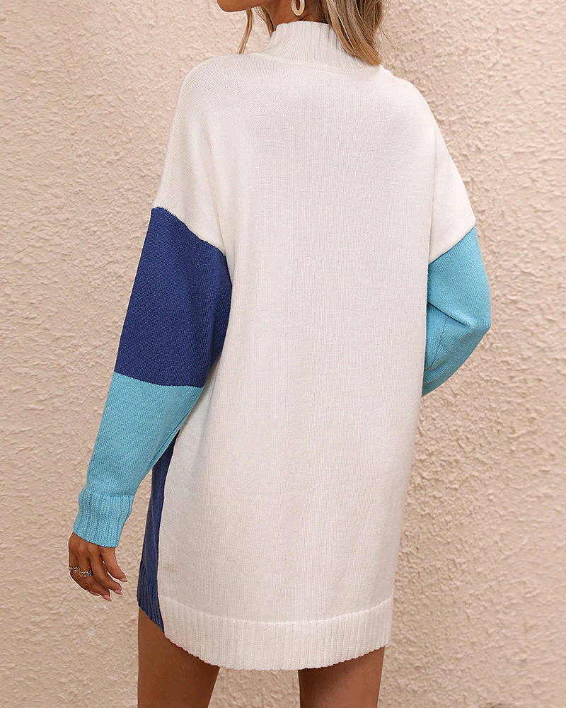 Warm Cozy Women's Tunic Sweater - Colorblock Knit, Winter - Image 7