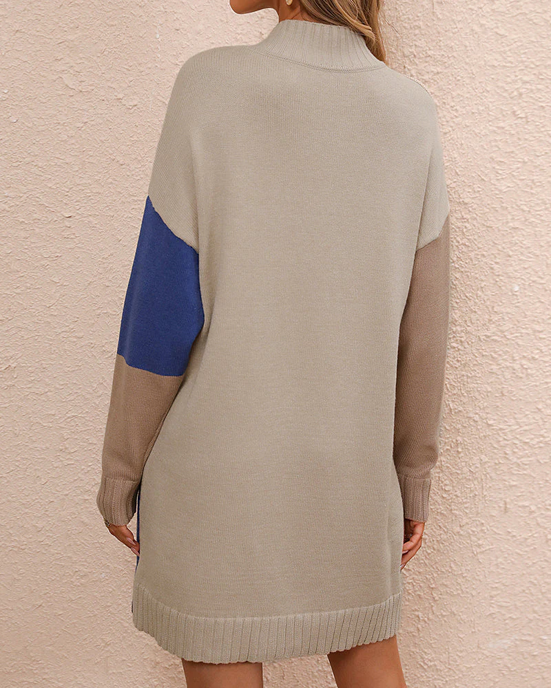 Warm Cozy Women's Tunic Sweater - Colorblock Knit, Winter - Image 9