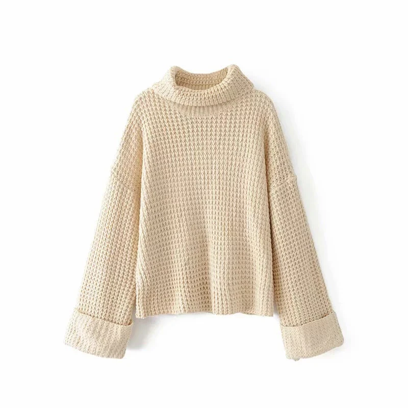 Warm Cozy Women Sweater - Boxy Waffle Knit, Cotton, Fall - Image 13