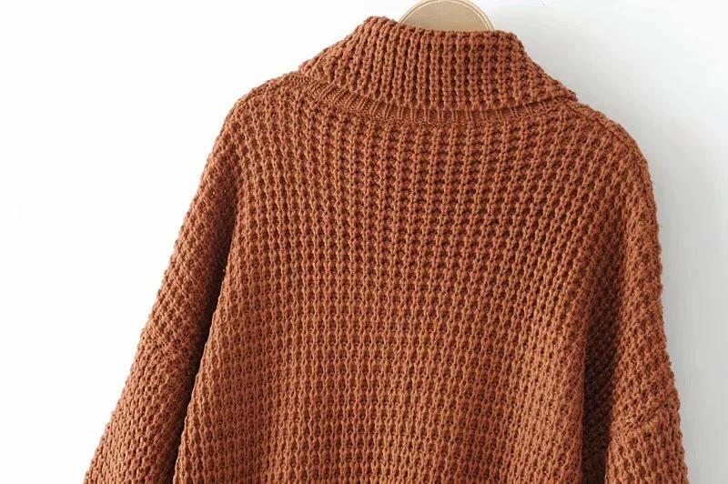 Warm Cozy Women Sweater - Boxy Waffle Knit, Cotton, Fall - Image 2