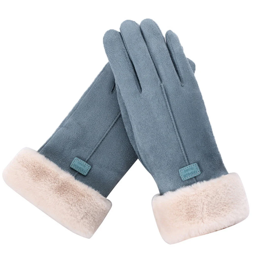 Warm Cozy Womens Gloves - Five-Finger Suede Fleece Winter - Image 2