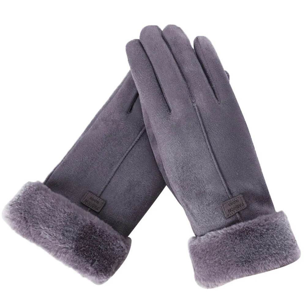 Warm Cozy Womens Gloves - Five-Finger Suede Fleece Winter - Image 3