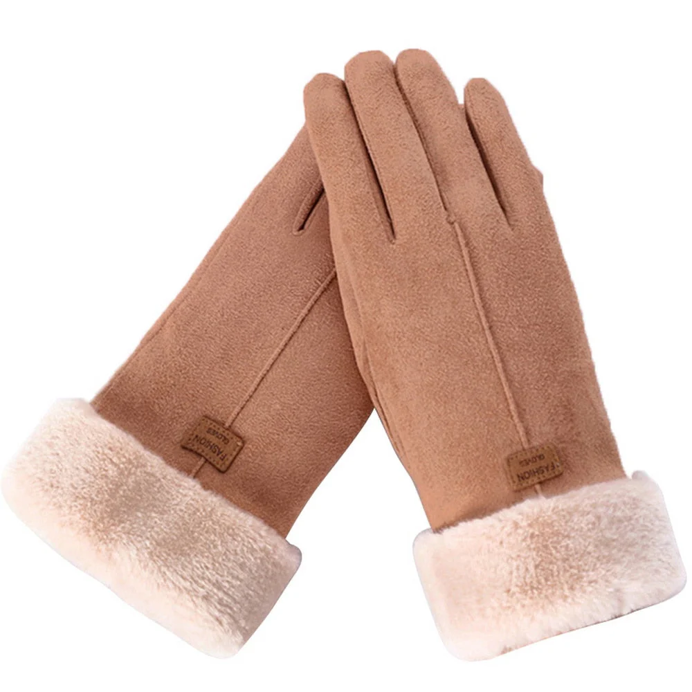 Warm Cozy Womens Gloves - Five-Finger Suede Fleece Winter - Image 5