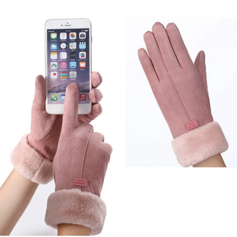 Warm Cozy Womens Gloves - Five-Finger Suede Fleece Winter - Image 9