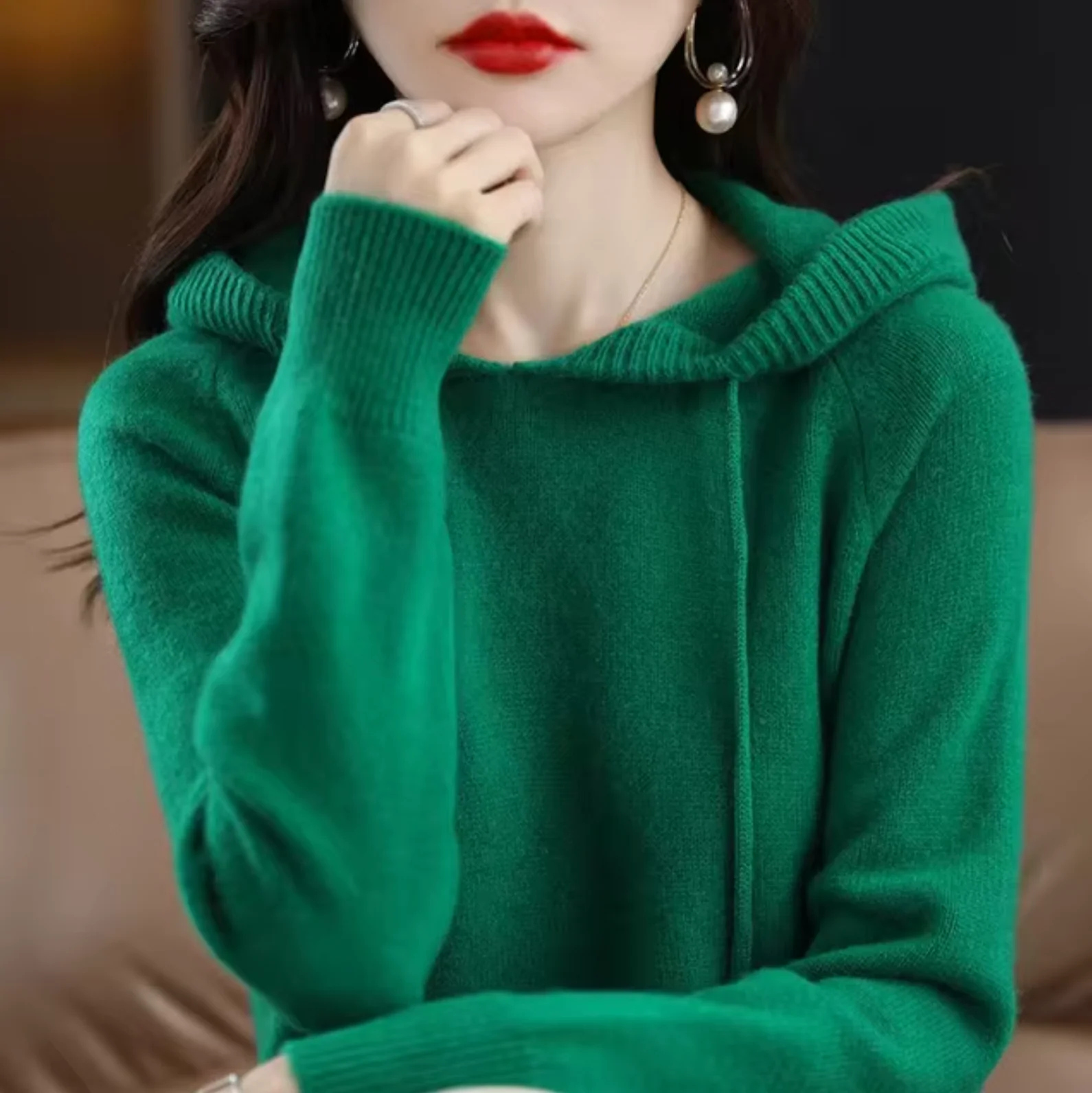 Warm Cozy Womens Knit Hoodie - Relaxed Fit, Soft Knit - Image 3