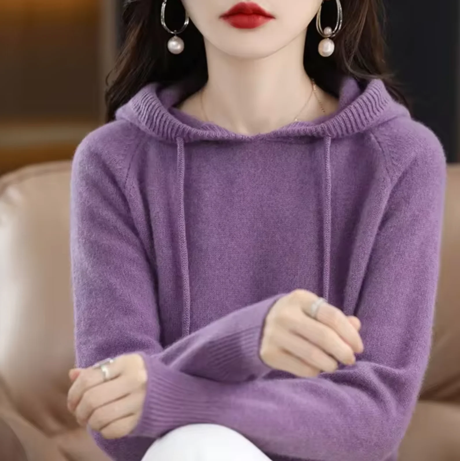 Warm Cozy Womens Knit Hoodie - Relaxed Fit, Soft Knit - Image 4