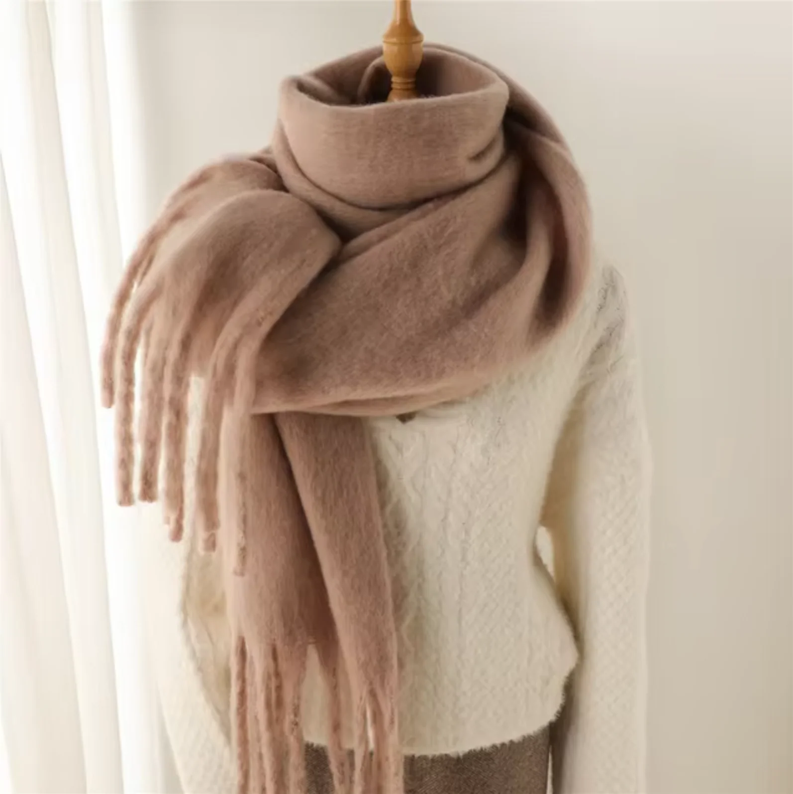 Warm Cozy Womens Winter Scarf - Blanket Fringe Plush - Image 4