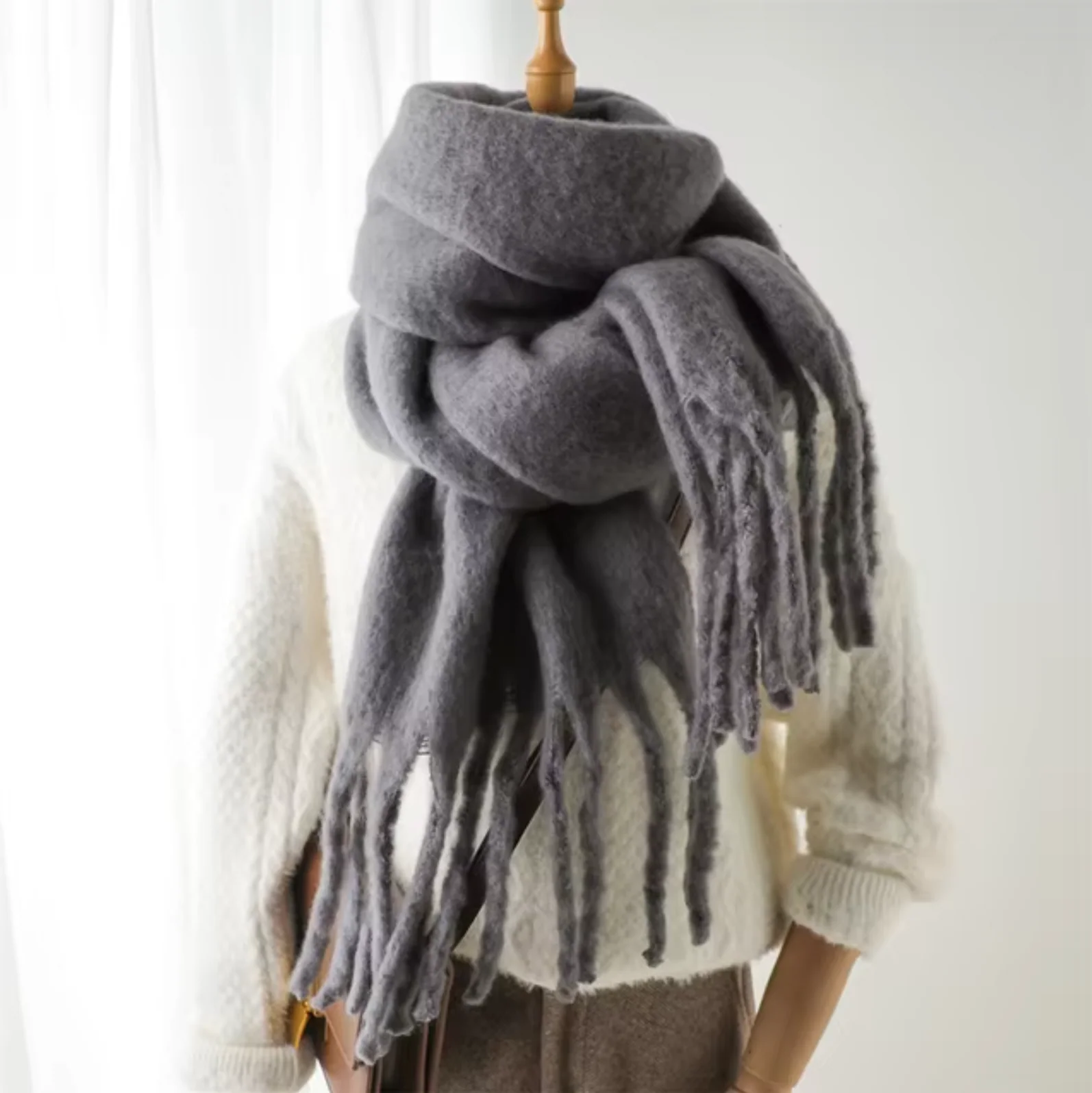 Warm Cozy Womens Winter Scarf - Blanket Fringe Plush - Image 5
