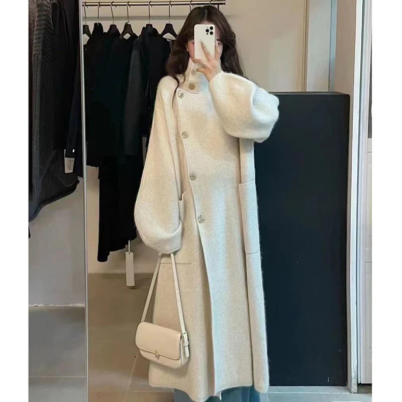 Warm Cozy Womens Wool Midlength Overcoat - Turtleneck Knit - Image 4