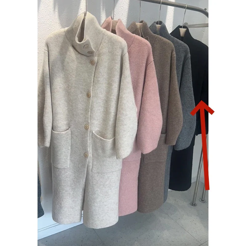 Warm Cozy Womens Wool Midlength Overcoat - Turtleneck Knit - Image 5